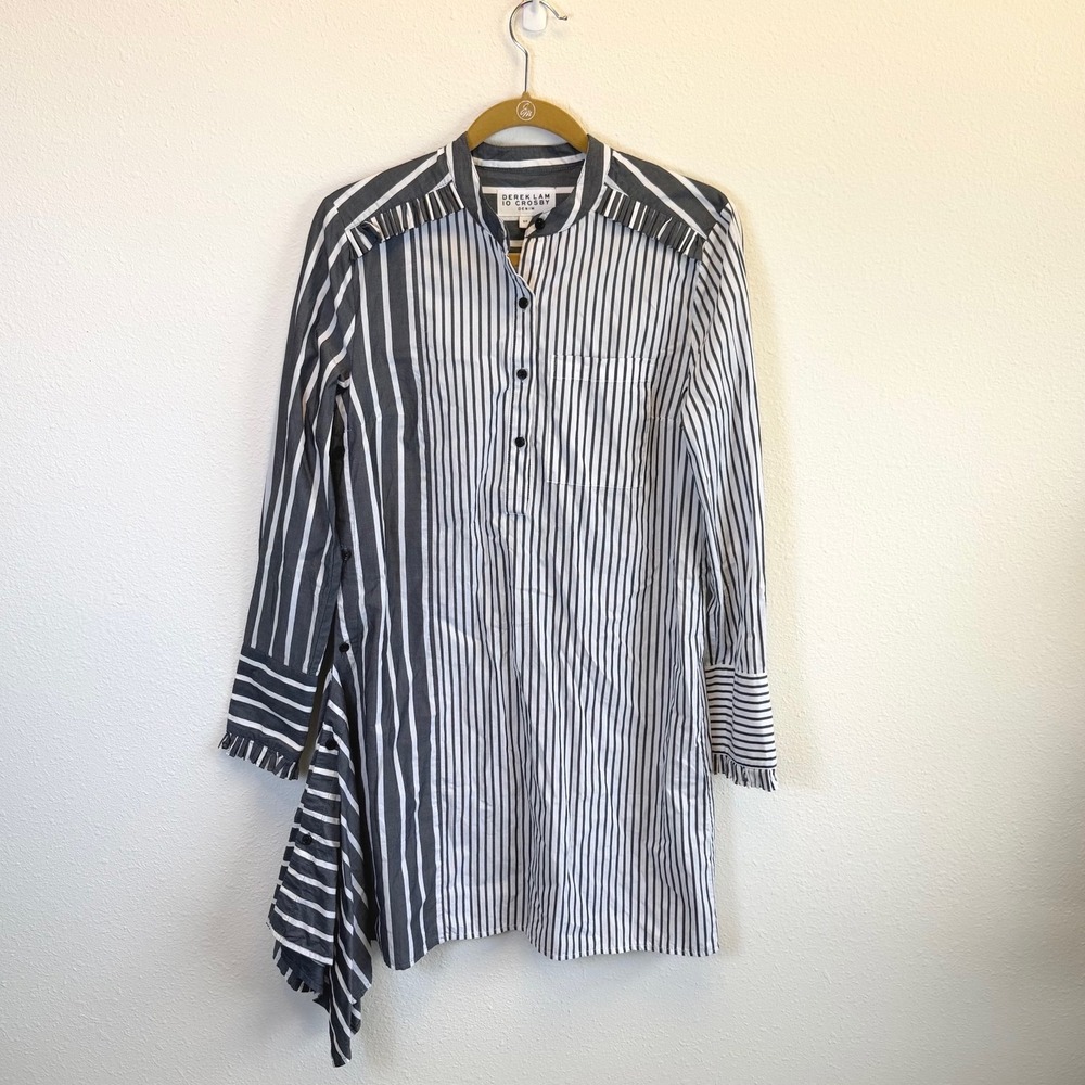 Derek Lam‎ 10 Crosby Striped Asymmetric Long Sleeve Shirt Dress Womens Small